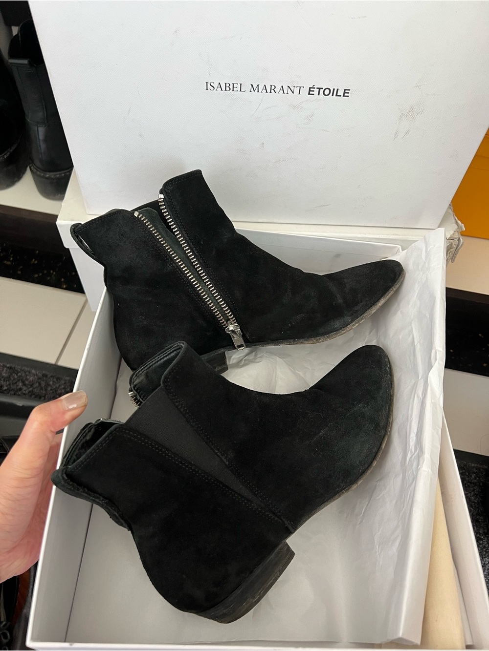 Isabel Marant Black Suede Zip Ankle Booties
